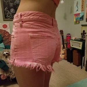 Peach cut off boyfriend shorts